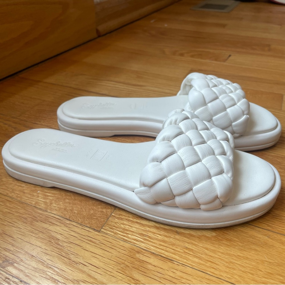 EUC Seychelles Bellisima White Leather Braided Woven Slides Sandals Shoes 7.5 - Picture 4 of 5